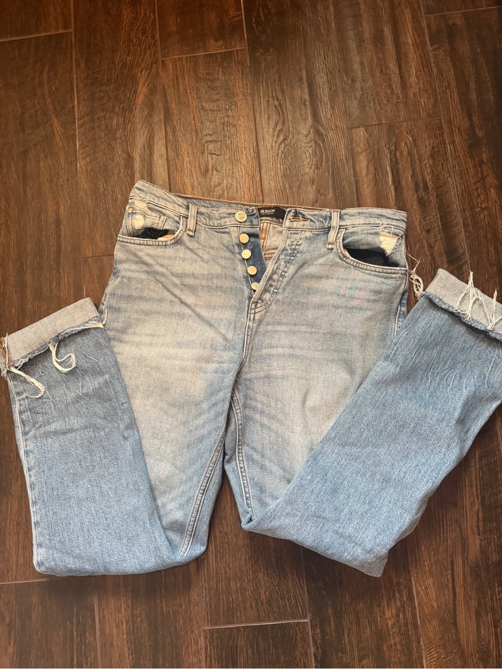Hudson Jeans Light Blue Boyfriend High-Rise Button-Fly